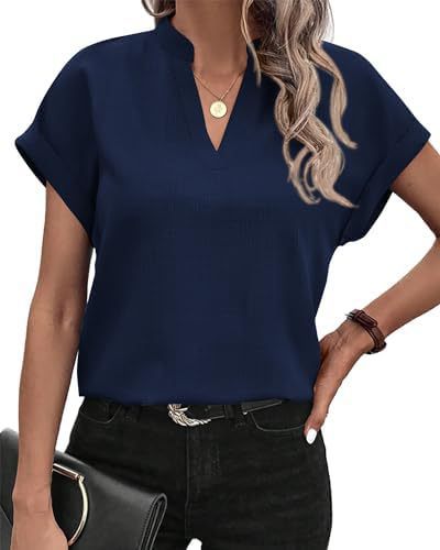 Damen Kurzarm Bluse mit Stehkragen und elegantem Schnitt Fudus