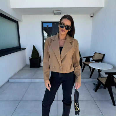 Damen eleganter Cropped Blazer im strukturierten Design mit doppelter Knopfleiste Fudus