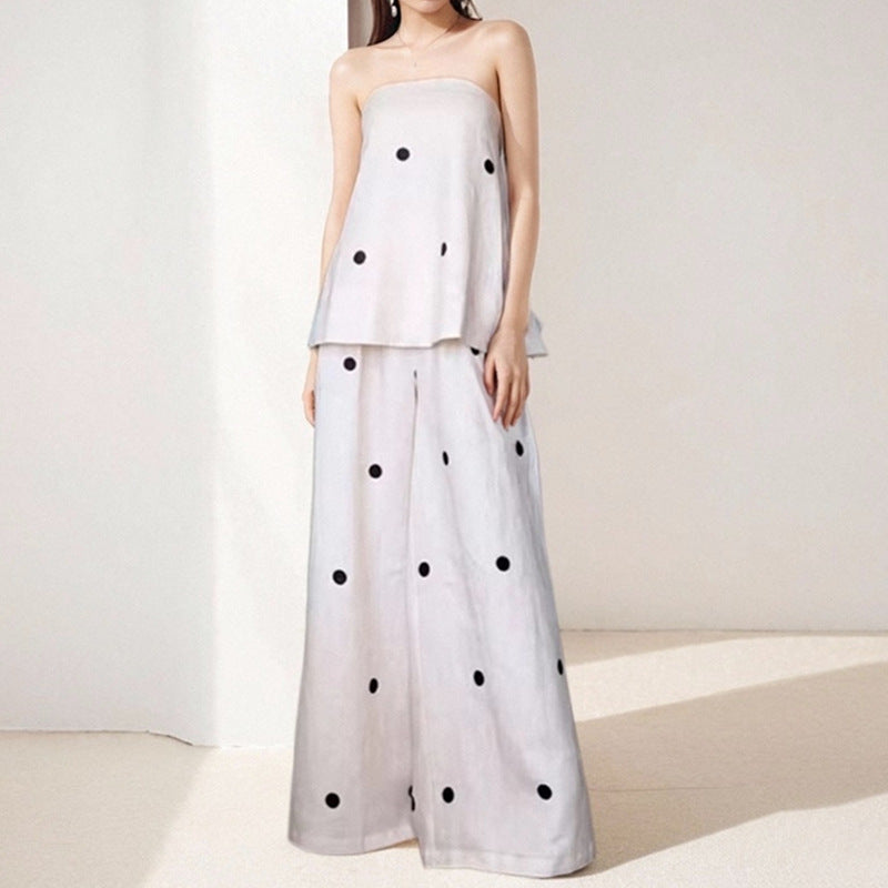 Damen Zweiteiliges Ensemble mit schulterfreiem Top und weitgeschnittenen Hosen Fudus