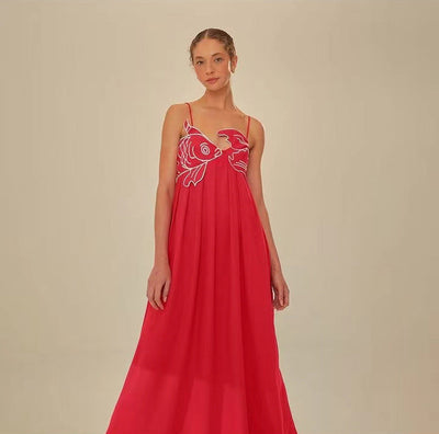 Damen Maxi-Kleid mit Fischmotiv Fudus