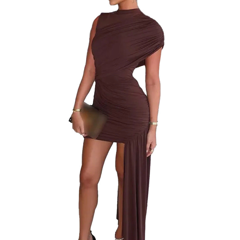 Damen elegantes asymmetrisches Wickelkleid Fudus