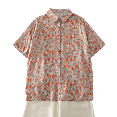 Damen Kurzarmhemd mit floralem Design und lockerer Passform Fudus