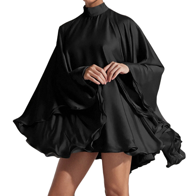 Damen Mini-Kleid mit ausgestellten Ärmeln und fließendem Saum Fudus