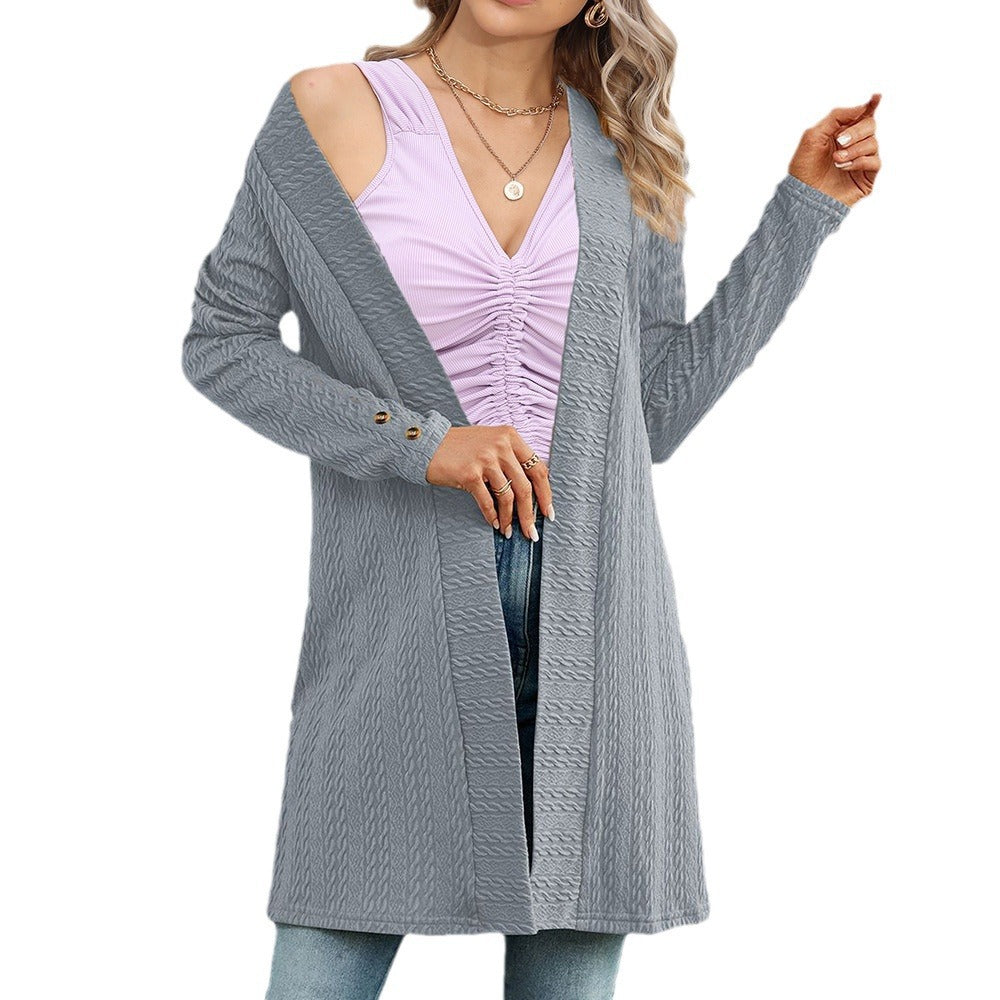 Damen Strickjacke mit strukturiertem Design und Knopfdetails Fudus