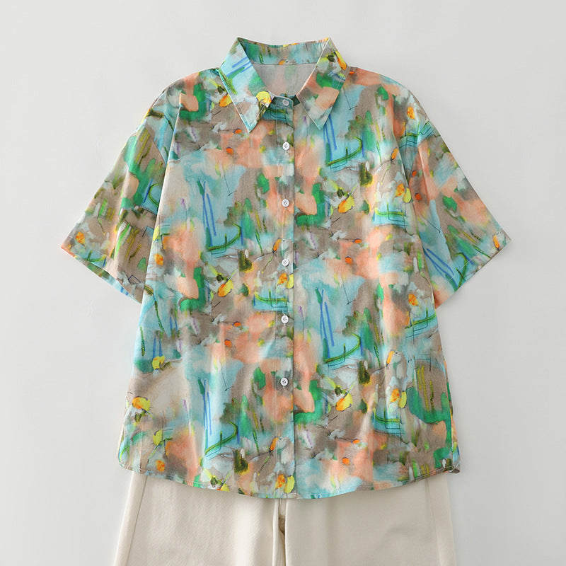 Damen Kurzarm-Hemd mit Herzmuster Fudus