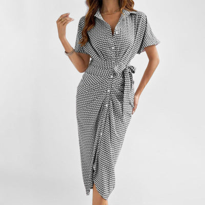 Damen Hemdblusenkleid mit schickem Bindegürtel und eleganter Druckoptik Fudus