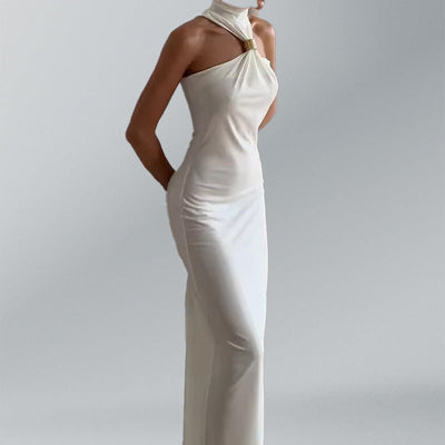 Damen Maxikleid mit stilvollem Halterverschluss und raffinierten Details Fudus