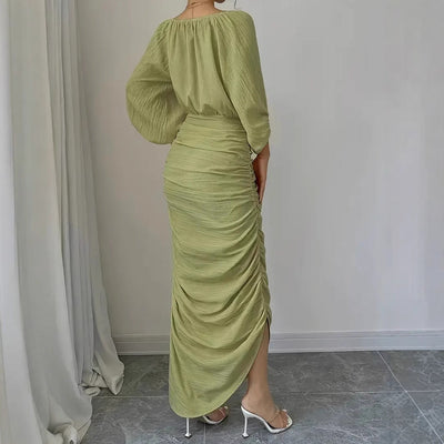 Damen Elegantes und figurbetontes Maxikleid mit Puffärmeln Fudus