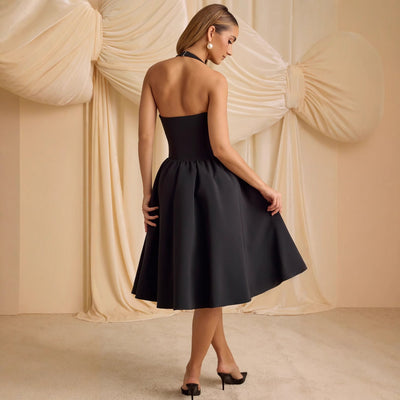 Damen Abendkleid mit tiefem V-Ausschnitt und eleganten Schleifen Fudus