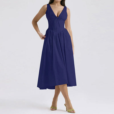 Damen Wickelkleid mit tiefem V-Ausschnitt und schwingendem Rock Fudus