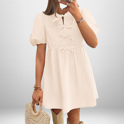 Damen kurzärmliges A-Linien Kleid mit dekorativen Schleifen Fudus