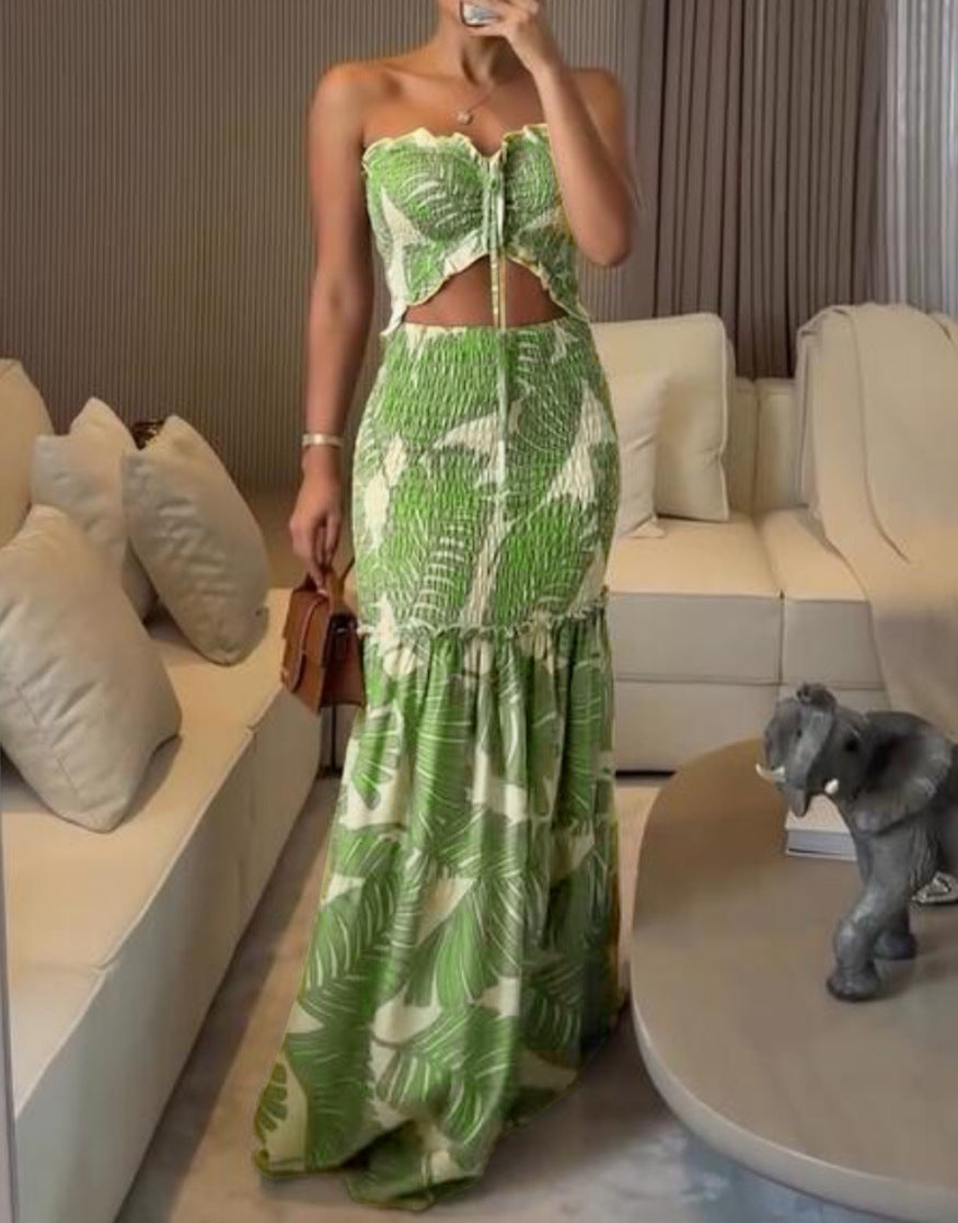 Damen Maxikleid mit Off-Shoulder Design und Rüschendetails Fudus