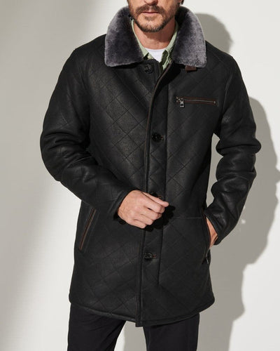 Herren gesteppter Kunstleder-Mantel mit Teddyfell-Kragen Aliams