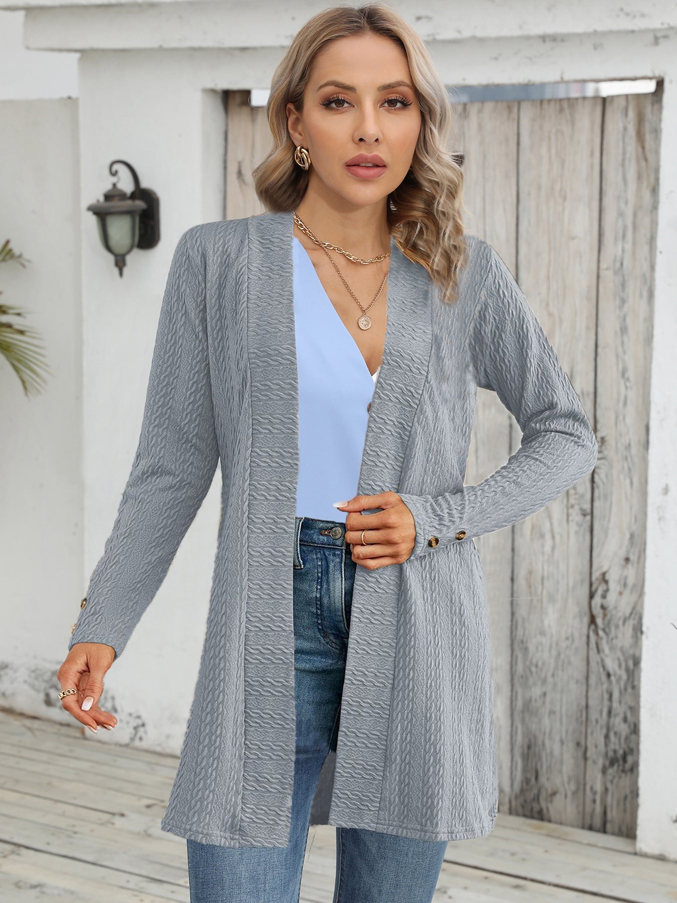 Damen Strickjacke mit strukturiertem Design und Knopfdetails Fudus
