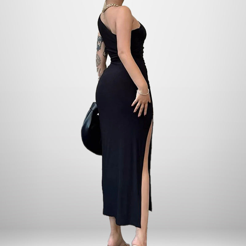 Damen asymmetrisches Cocktailkleid mit Raffung Fudus