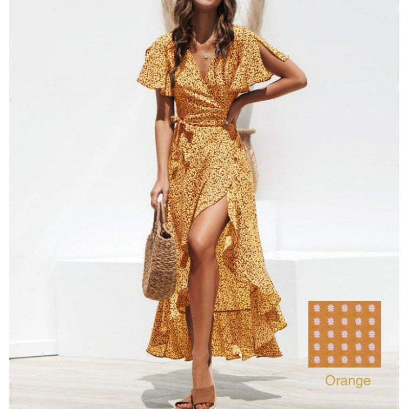 Damen Wickelkleid mit fließendem Schnitt und Volantdetail Fudus