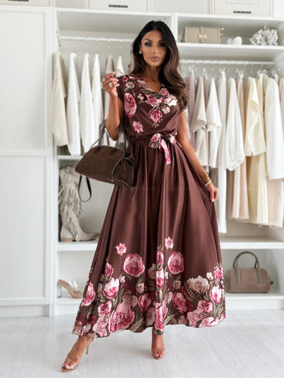 Damen Maxikleid mit floralen Applikationen und seitlichem Schlitz Fudus