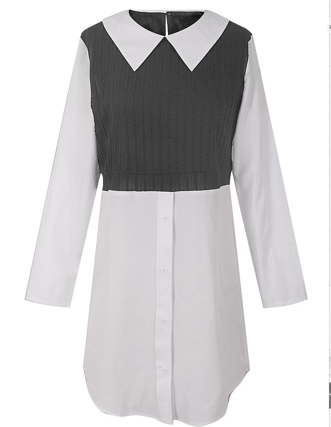 Damen modernes Hemdblusenkleid mit kontrastierendem Oberteil Fudus