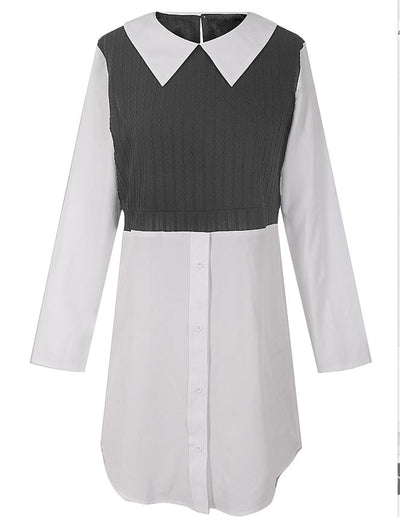 Damen modernes Hemdblusenkleid mit kontrastierendem Oberteil Fudus