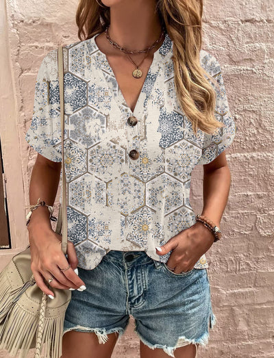 Damen Kurzarmbluse mit floralem Druck Fudus