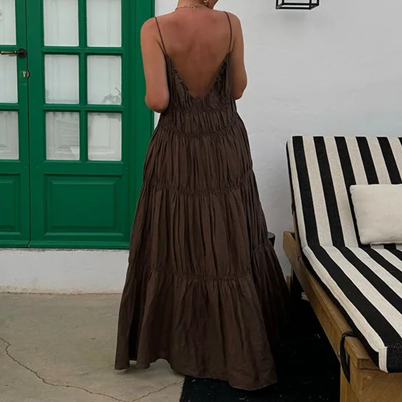 Damen Maxikleid mit fließendem Schnitt und verspielten Rüschendetails Fudus