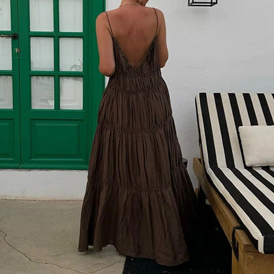 Damen Maxikleid mit fließendem Schnitt und verspielten Rüschendetails Fudus