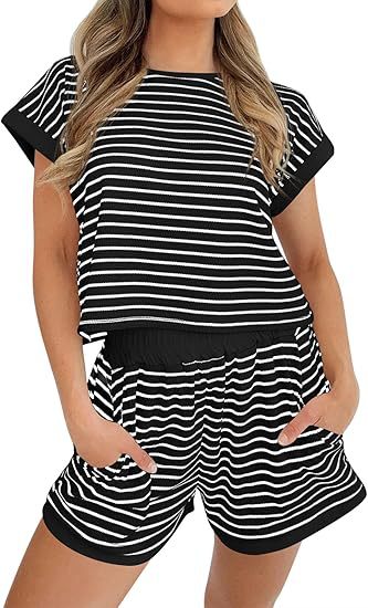 Damen Kurzoverall mit gestreiftem Design und entspanntem Schnitt Fudus