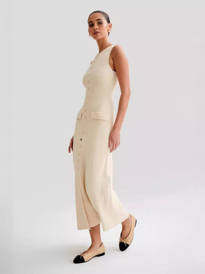 Damen Maxikleid mit knöpfen und Taschen Fudus