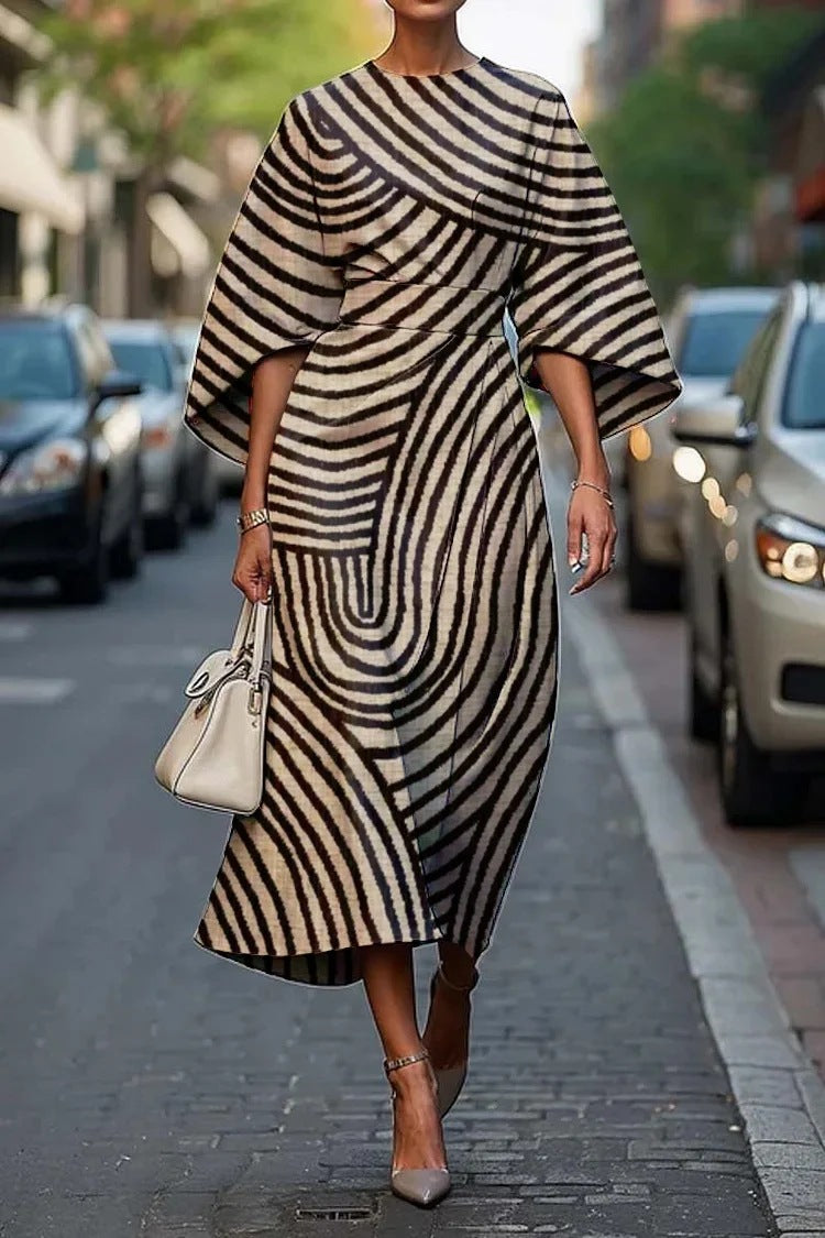 Damen Maxi-Kleid mit voluminösen Ärmeln und floralem Muster Fudus