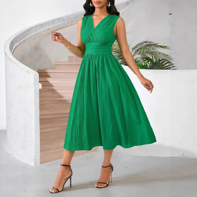 Damen Midi-Wickelkleid mit feiner Textur und elastischem Taillenband Fudus