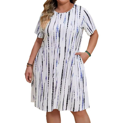 Damen unkompliziertes Sommerkleid mit modernem grafischen Design und schwingendem Schnitt Fudus