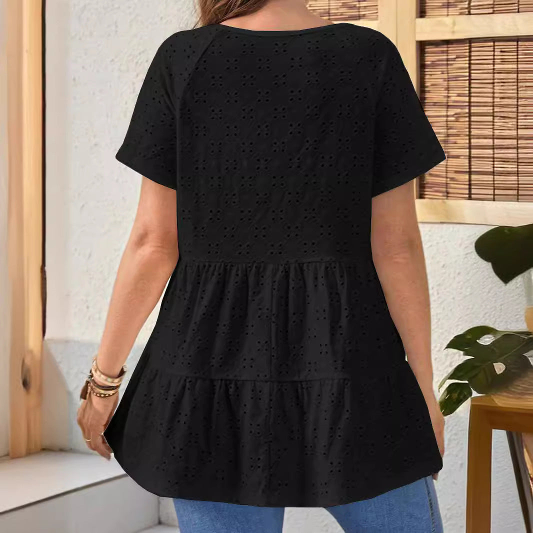 Damen V-Ausschnitt Blusenshirt mit Rüschendetails Fudus