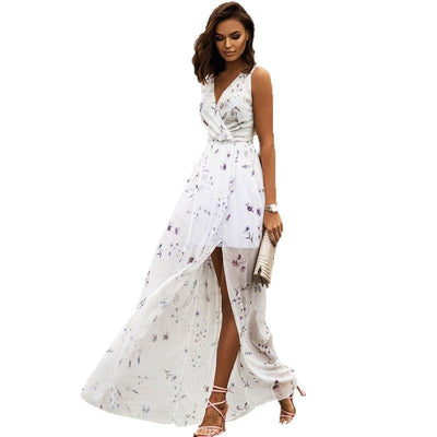 Damen Maxikleid mit verführerischem Schlitz und Taillengürtel Fudus