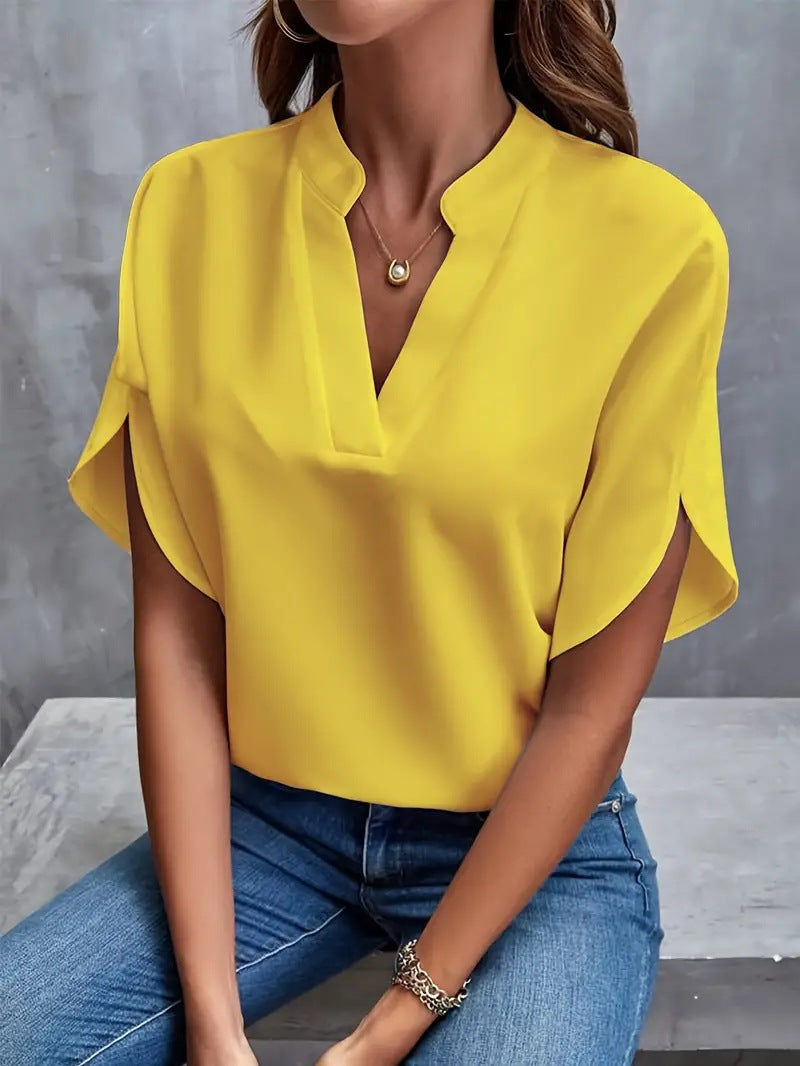 Damen lässige Bluse mit elegantem Stehkragen und weiten Ärmeln Fudus