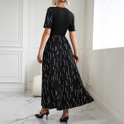 Damen Langarm-Kleid mit Streifenmuster und Taillenakzent Fudus