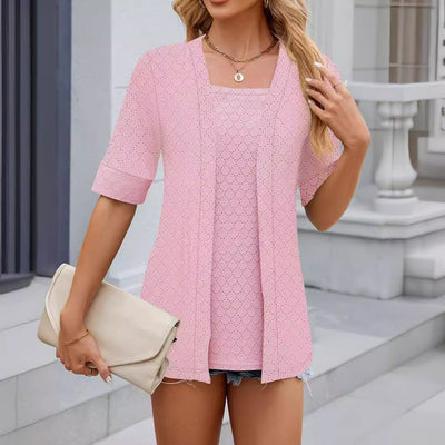 Damen Elegante Strickjacke mit strukturiertem Design und kurzer Arm Fudus