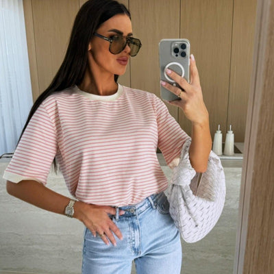 Damen lässiges gestreiftes T-Shirt aus hochwertiger Baumwolle Fudus