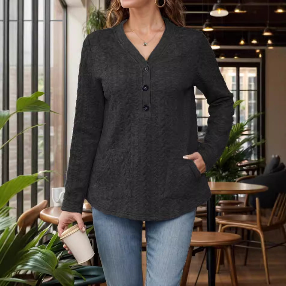 Damen Freizeitpullover mit Druckknöpfen und praktischen Taschen Fudus