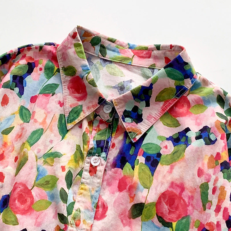 Damen Bluse mit buntem Blumendruck und lockerer Passform Fudus