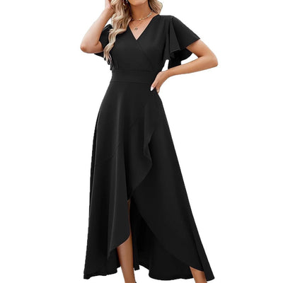 Damen Elegantes Maxikleid mit asymmetrischem Saum und Rüschendetails Fudus