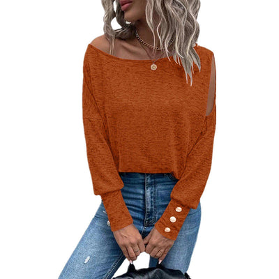 Damen lässiges Longsleeve T-Shirt mit Schulterauschnitten Fudus