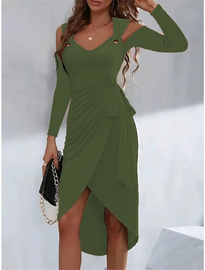 Damen elegantes Wickelkleid mit asymmetrischem Schnitt und Dekolleté Fudus