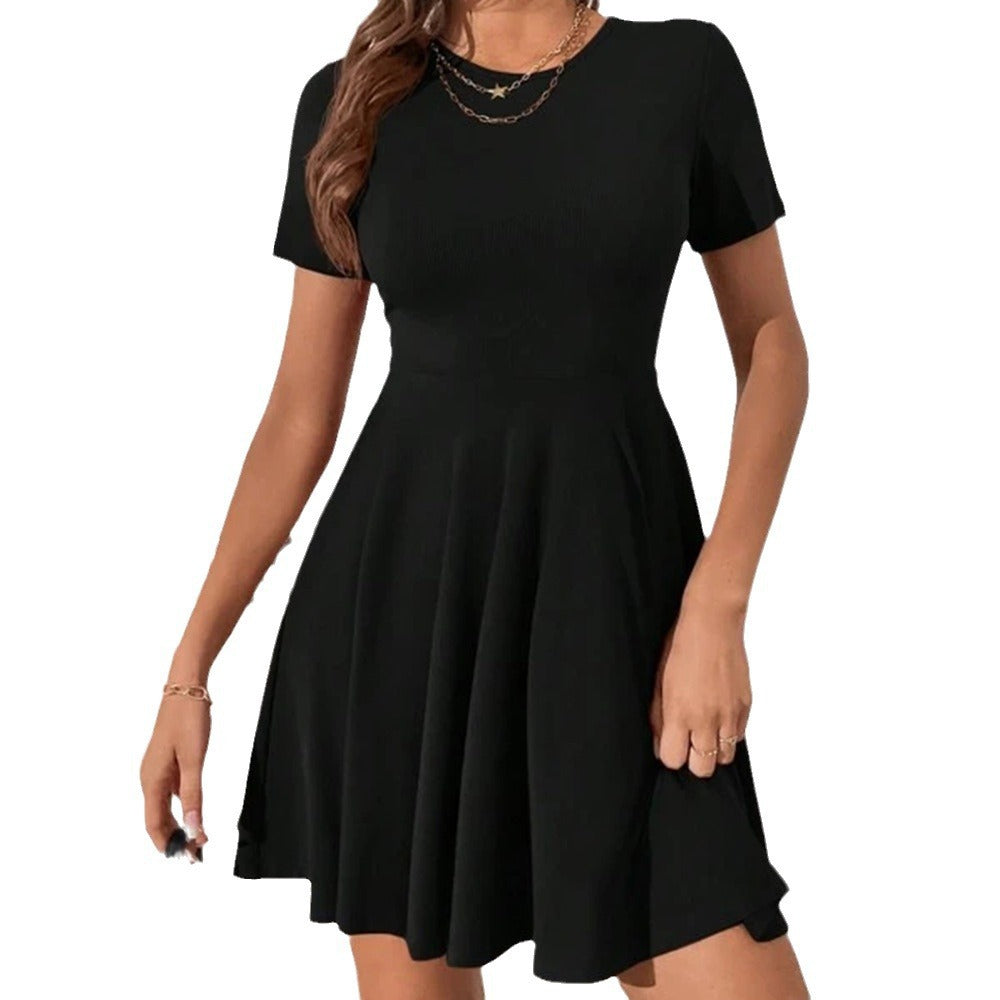 Damen Kurzärmliges Sommerkleid mit schmeichelndem Schnitt und Rippstruktur Fudus