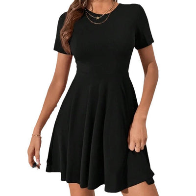 Damen Kurzärmliges Sommerkleid mit schmeichelndem Schnitt und Rippstruktur Fudus