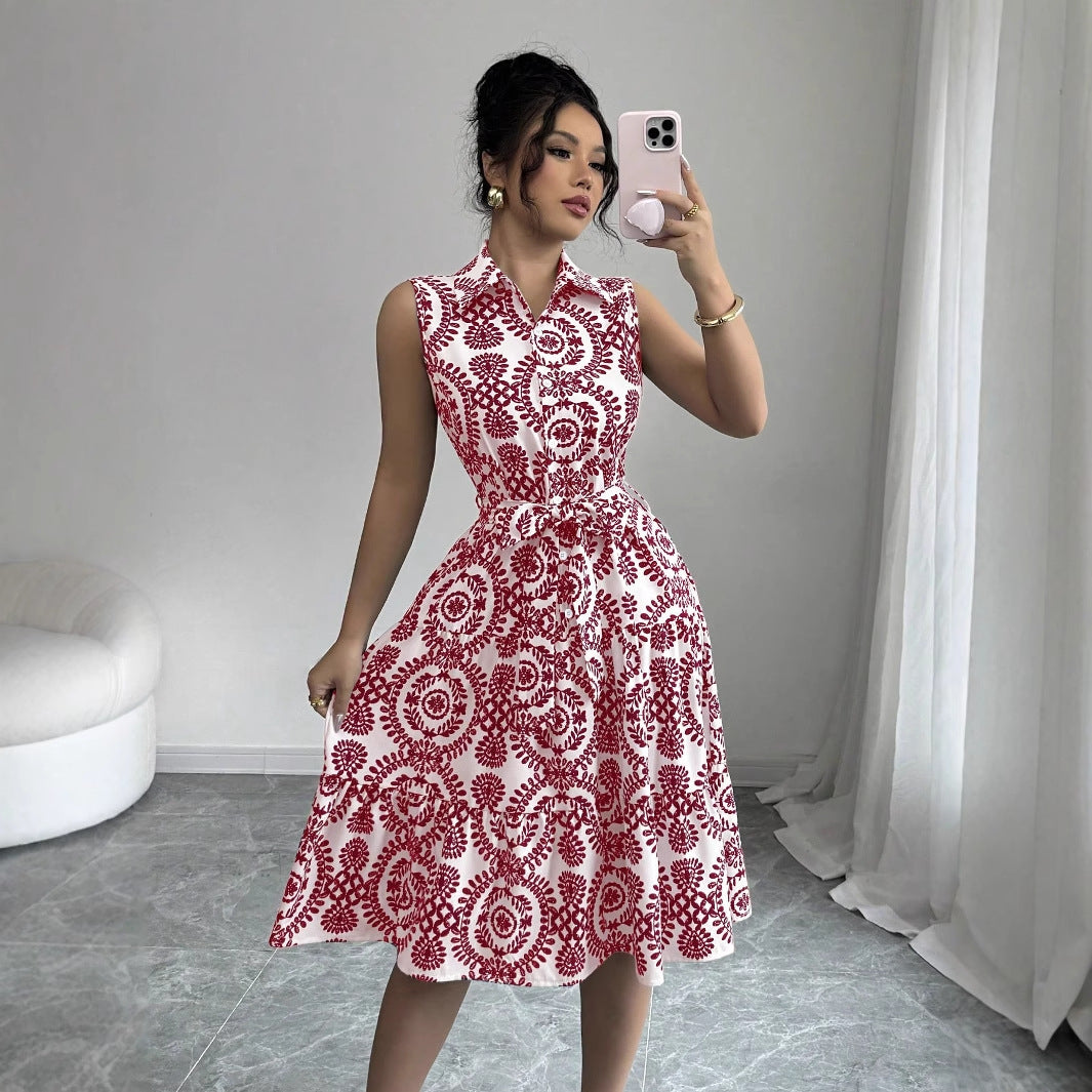 Damen Midikleid mit floralem Muster und taillierbarem Gürtel Fudus