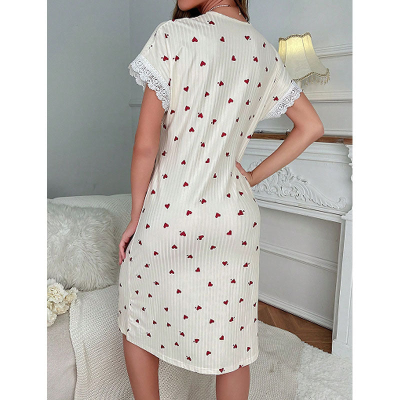 Damen Nachtwäsche mit Herzmotiv und Spitzenbesatz Fudus