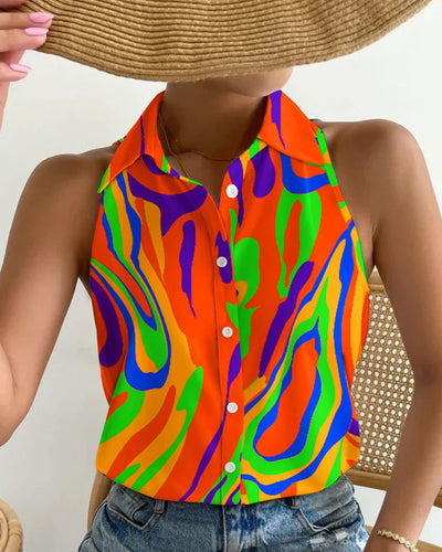 Damen Sommerliches Blusenshirt mit floralem Muster und Knopfleiste Fudus