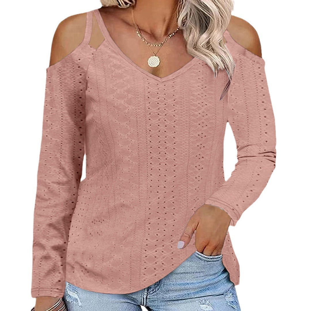 Damen Langarmshirt mit Schulterauschnitten und feiner Struktur Fudus