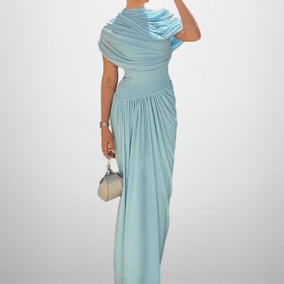 Damen Maxikleid mit raffiniertem Drapierungsdesign und schickem asymmetrischem Ausschnitt Fudus