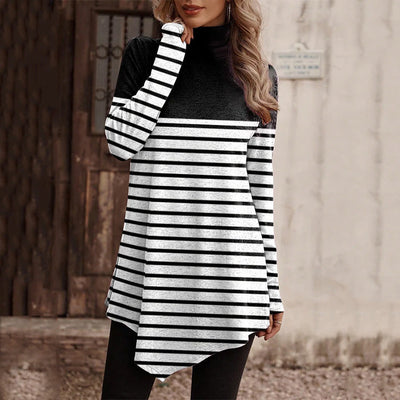 Damen Modisches Tunika-Oberteil mit hochgeschlossenem Kragen und floralem Design Fudus